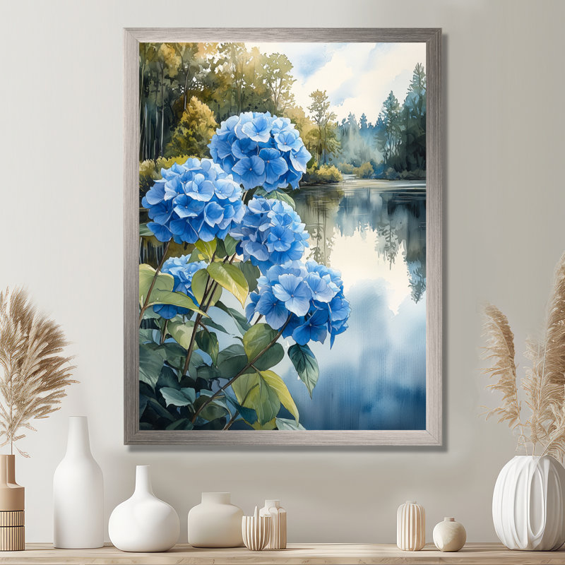 Hortensias à la ferme - décoration murale florale, H 32 po x l 24 po, Reproduction encadrée d'une seule photo, Argent argent