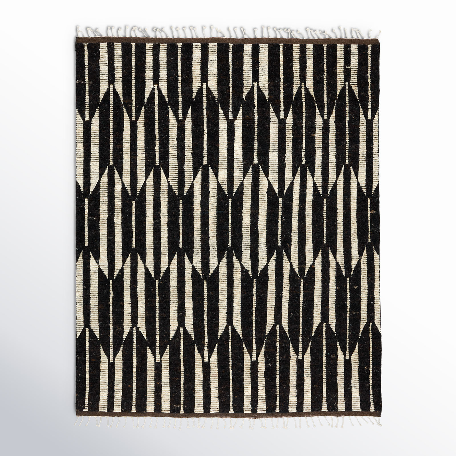 Wesler Handmade Wool Dark Brown/Ivory Rug, Rectangle 9' x 12'