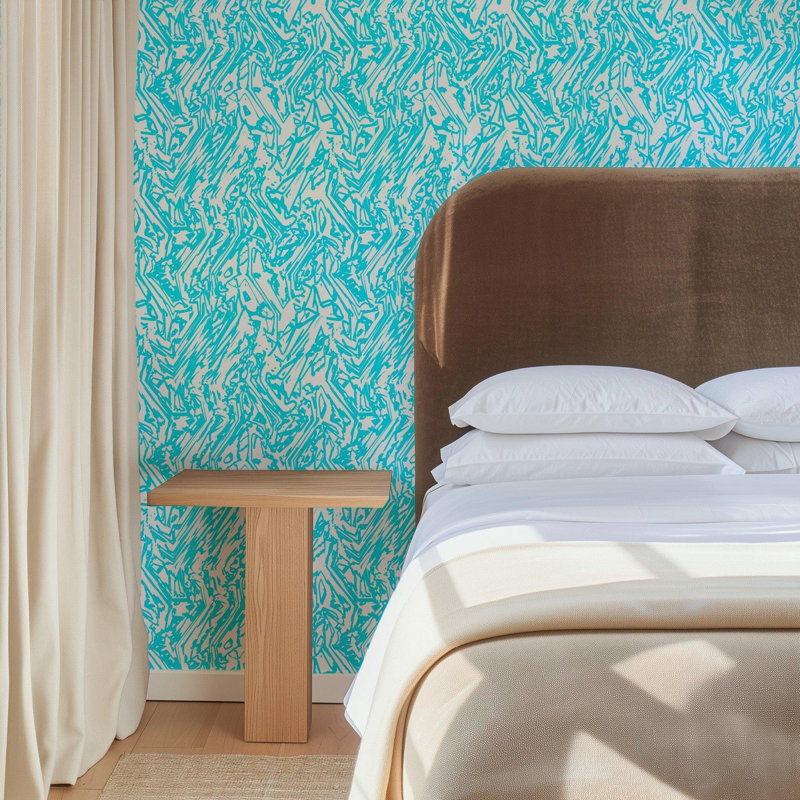 The Blush Label Marble Premium Matte 10' L x 24" W Wallpaper Roll, Faux Grasscloth, Non-pasted, Aqua