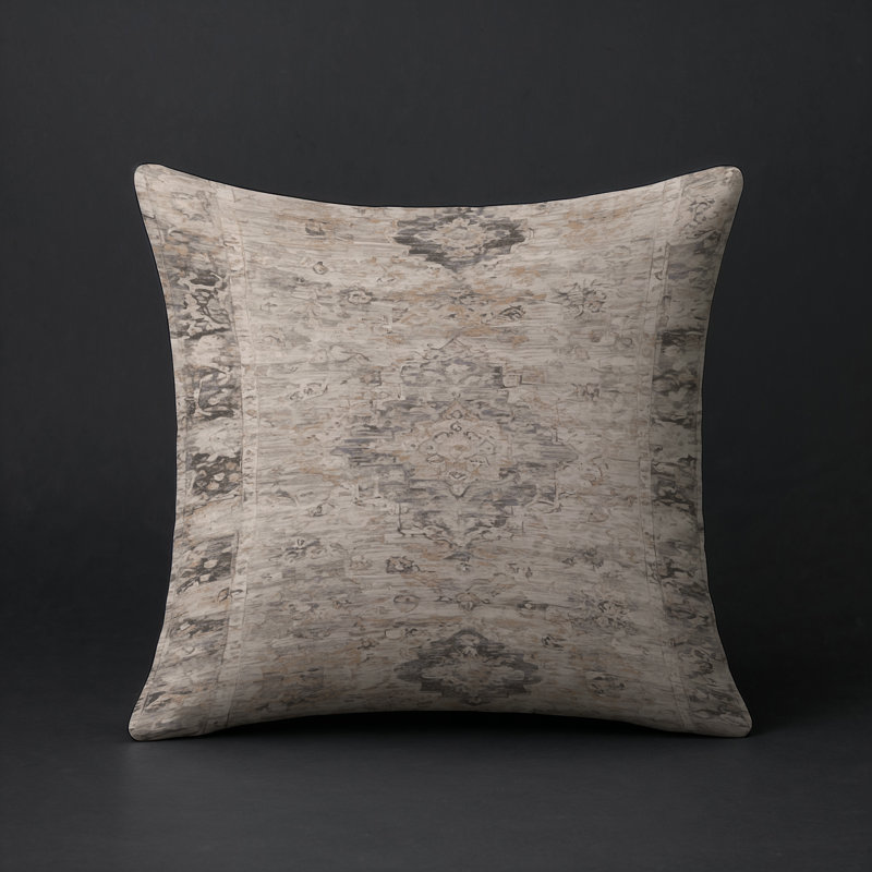 Coussin décoratif intérieur et extérieur Modern, Beige / gris / ivoire abstrait, Carré 18 po