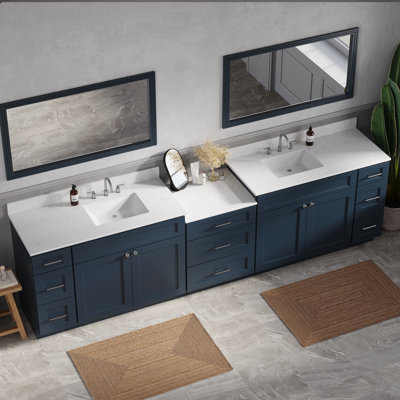 Plateau de meuble-lavabo double en bois massif avec tiroir à queue d'aronde et comptoir Carrara