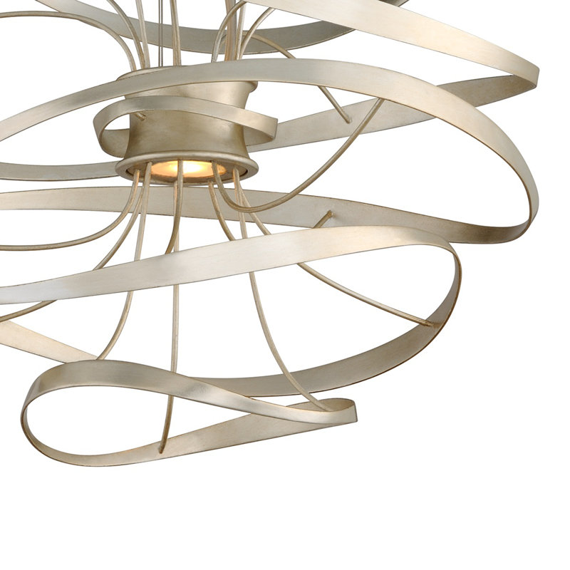 Calligraphy 2 - Light Unique Geometric LED Chandelier, 16.5" H x 18" W x 18" D, Silver Leaf with Polished Stainless Accents