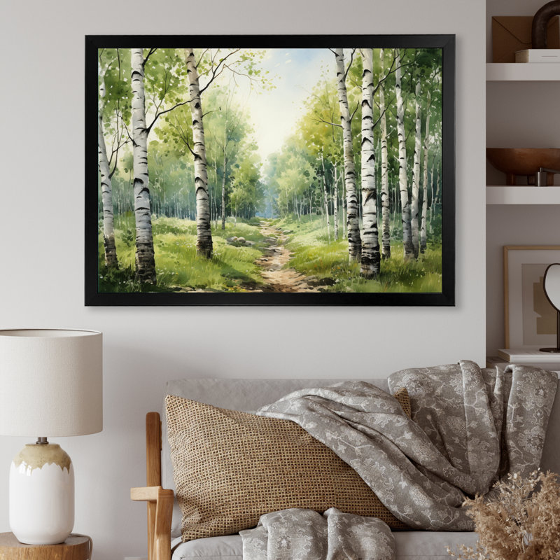 «Birch Woods Silent Woods I», reproduction sur toile encadrée, H 16 po x l 32 po x P 1 po, Cadre simple noir