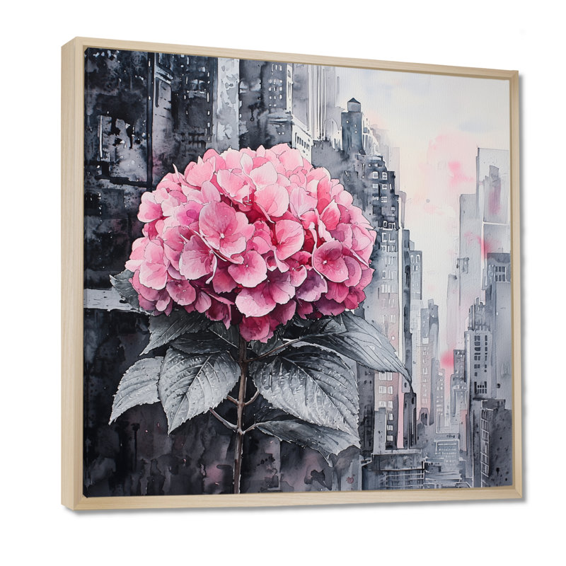 «Hortensias monochromes dans la ville», art mural hortensias, Impression encadrée flottante, Crème, crème, H 30 po x l 30 po