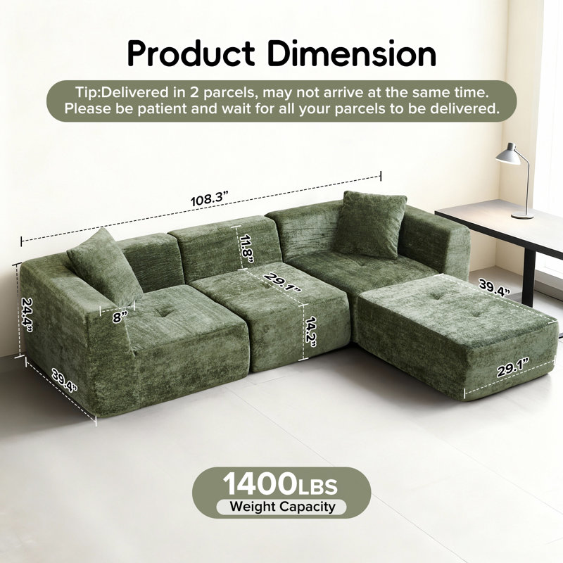 5 Seater Chenille Sofa, Green