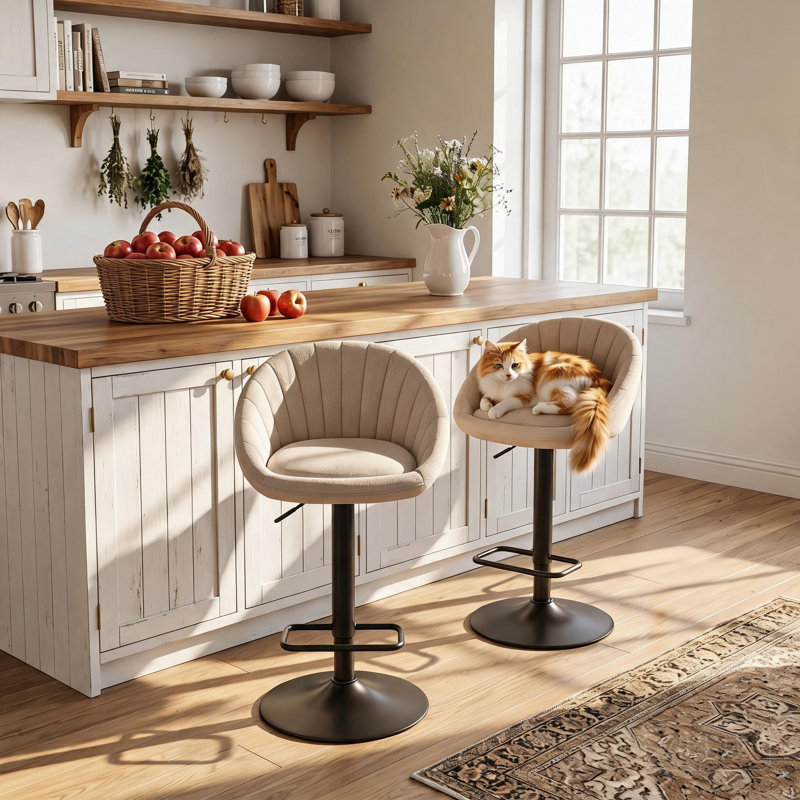 Thornbury Swivel Upholstered Adjustable Height Bar Stool, Beige