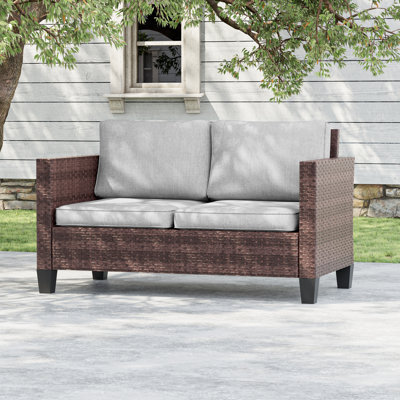 Patio Loveseat Sofa, All-Weather PE Rattan Wicker Set