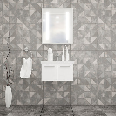 Utting 24 " W Free Standing Wall Mounted Single Double Single Vanity Bathroom Vanity With Solid Surface Top with Mirror