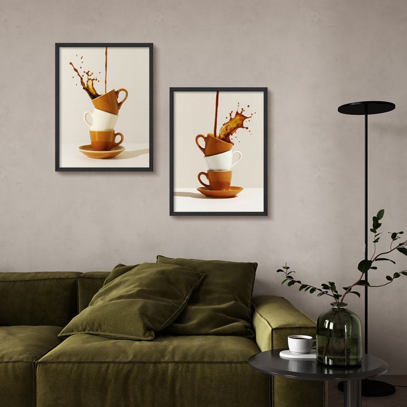 «Coffee Splash», ensemble de 2 reproductions d'art encadrées pour tasses à café, H 16 po x l 24 po, Naturel