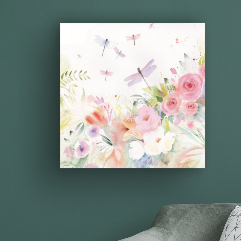 «Dragonfly Garden Serenade» par Sheila Golden, reproduction d'art sur toile tendue, H 24 po x l 24 po x P 2 po