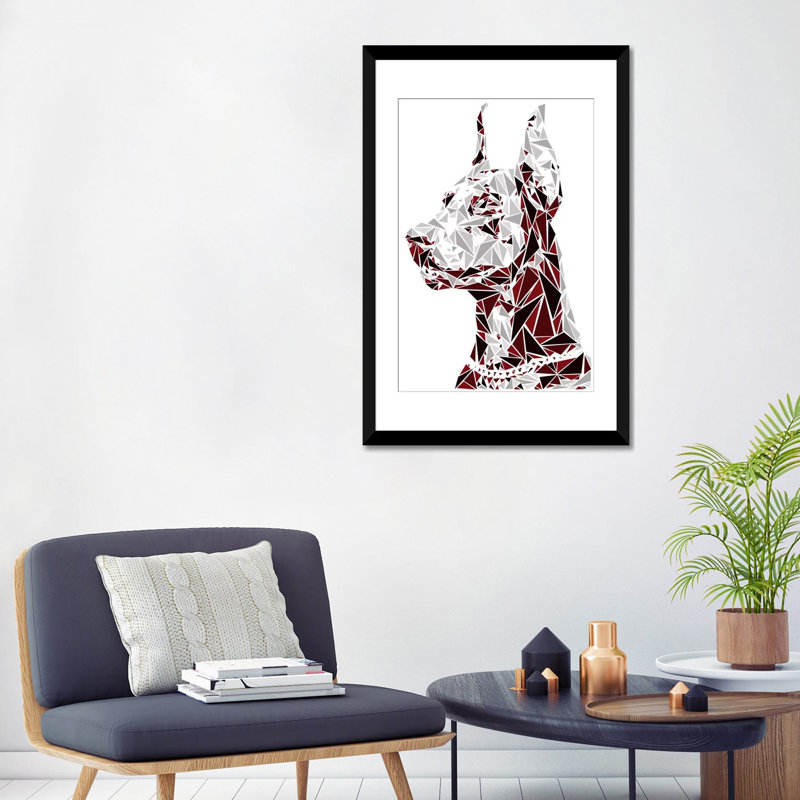 « doberman », impression sur toile, H 24 po x l 16 po x P 1 po, Papier d'art encadré noir, Blanc