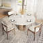 Table de salle à manger Amberly Travertin et dessus en pierre avec base en bois massif - Design moderne pour la maison et le divertissement-888406133-888407945
