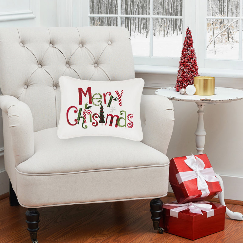 Merry Christmas Embroidered Throw Pillow