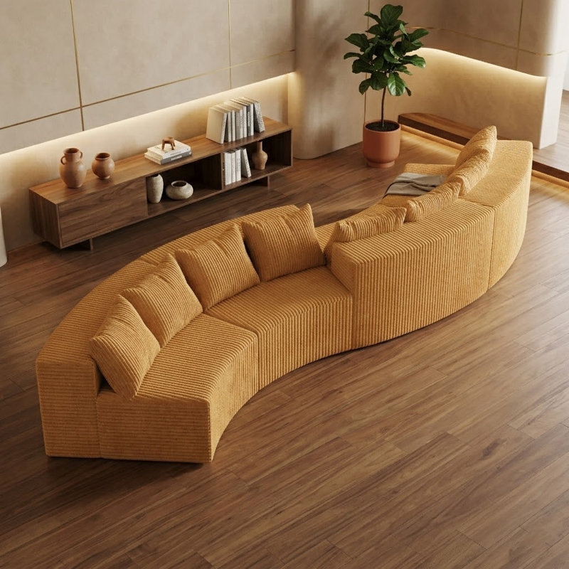 Canapé modulaire courbé Corduroy, 4 sièges, Jaune