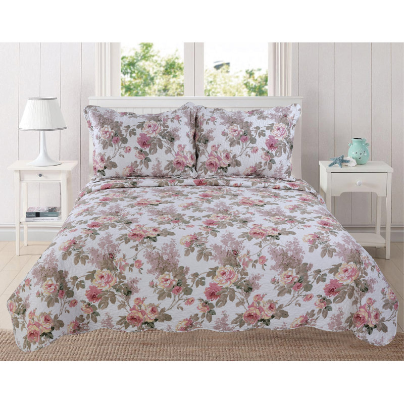 Ensemble de courtepointe réversible en microfibre Frederic Pink, Courtepointe très grand + 2 taies décoratives