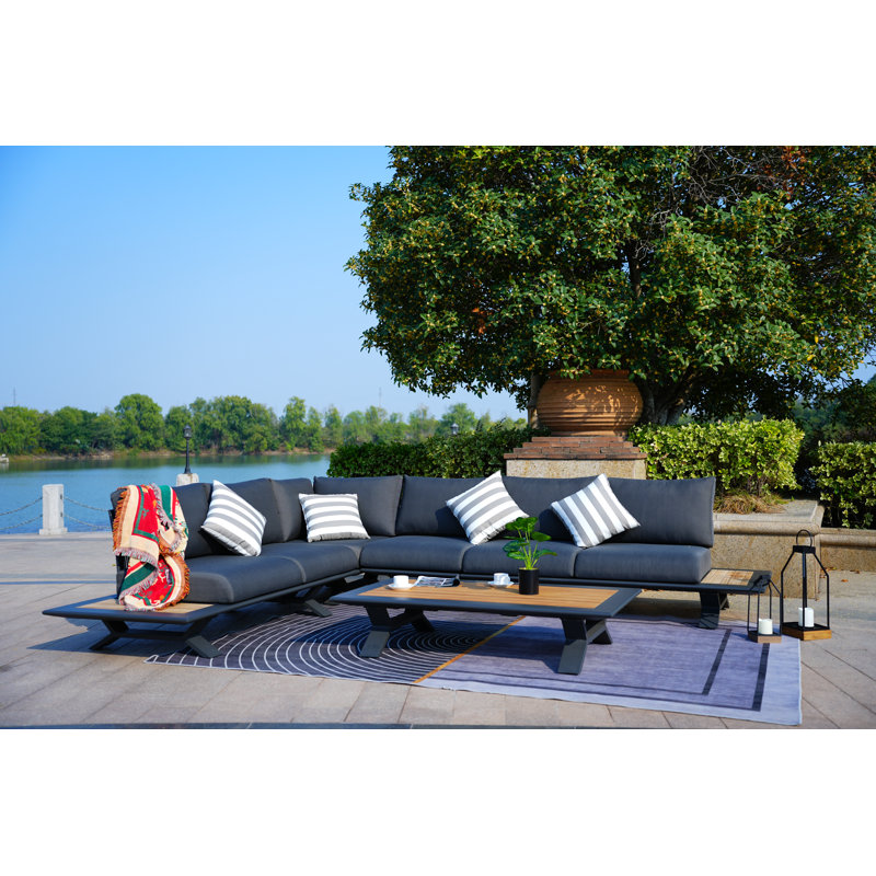 5 - Person Modular Patio Conversation Set with Cushions, Gray, Navy