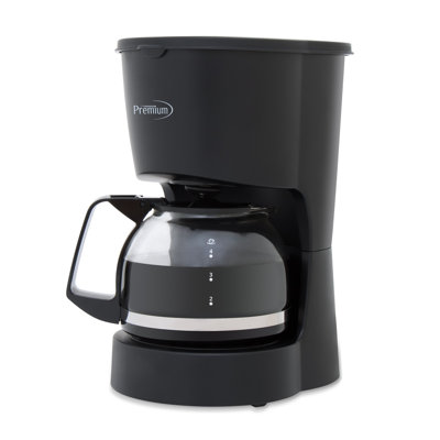 Black 4-cup coffee maker with a glass carafe