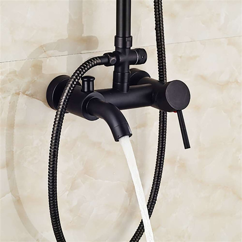 Fontana Renalto Single Handle LED Square Shower Head Wall Mount Shower Set Matte Black W/ Hand Shower