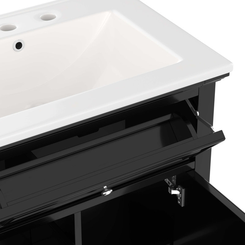 Meuble-lavabo 24 po avec lavabo, meuble-lavabo avec un tiroir rabattable et deux tiroirs, tablette réglable, bois massif et panneau de fibres à densité moyenne