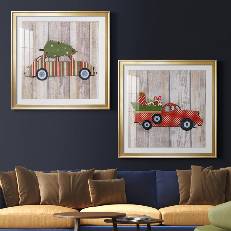 Classic Auto Christmas I - ensemble de 2 reproductions d'art encadrées, Blanc, H 30,5 po x l 61 po x P 1,5 po