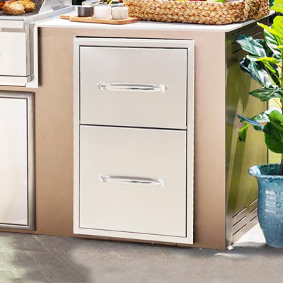 Outdoor Kitchen Drawers With Paper Towel Holder, 13" W X 20.5" H X 23"D Double BBQ Access Drawers