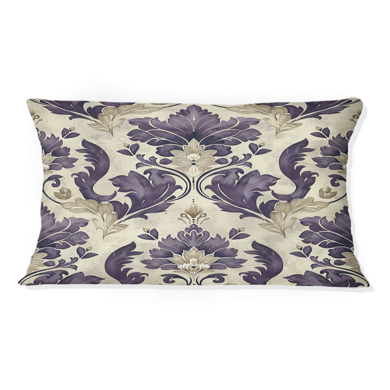 Coussin lombaire mauve beige damassé Elegance I