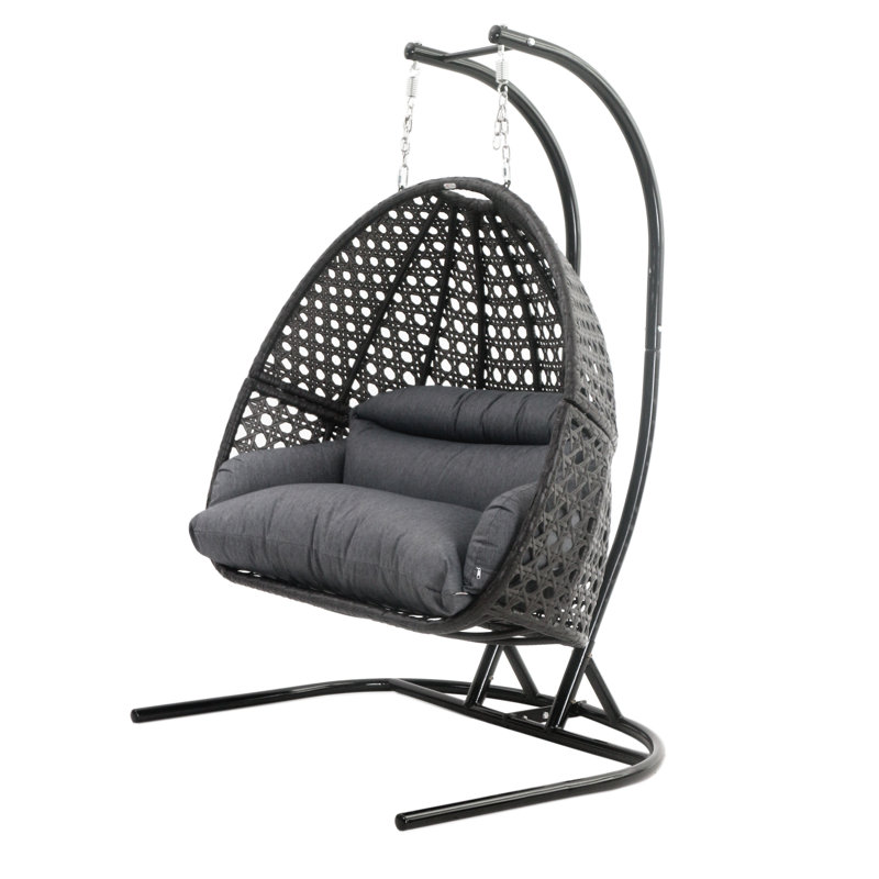 Gray Alloy Steel Double Seat Hanging Egg Chair with Cushions
