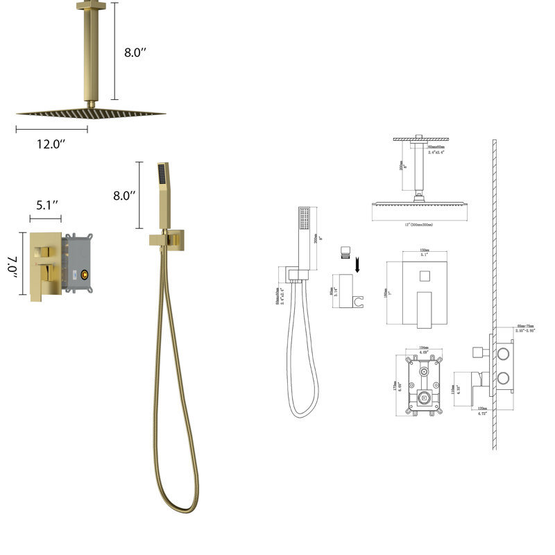 Full/Standard Dual Shower Head 1.8 GPM GPM, Gold