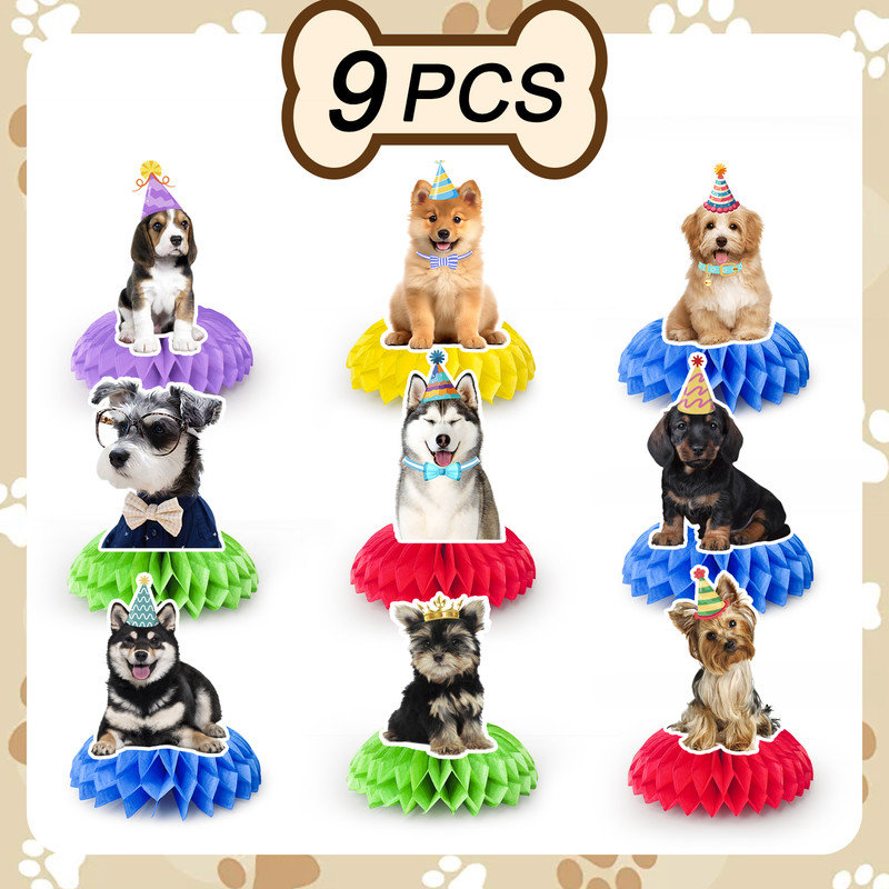 9pcs Dog Honeycomb Centerpieces, Dog Party Supplies