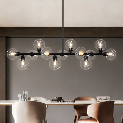  13- Light Dimmable Bubble Clear Glass Sputnik Modern Linear Chandelier