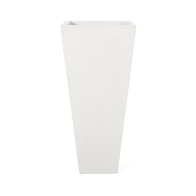 12.85" L X 28.5" H Matte White Cast Stone Outdoor Planter - Tapered For Backyard Stone,