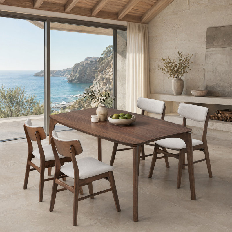 29.5" H 5-Piece Wood Dining Table Set, Brown, 4