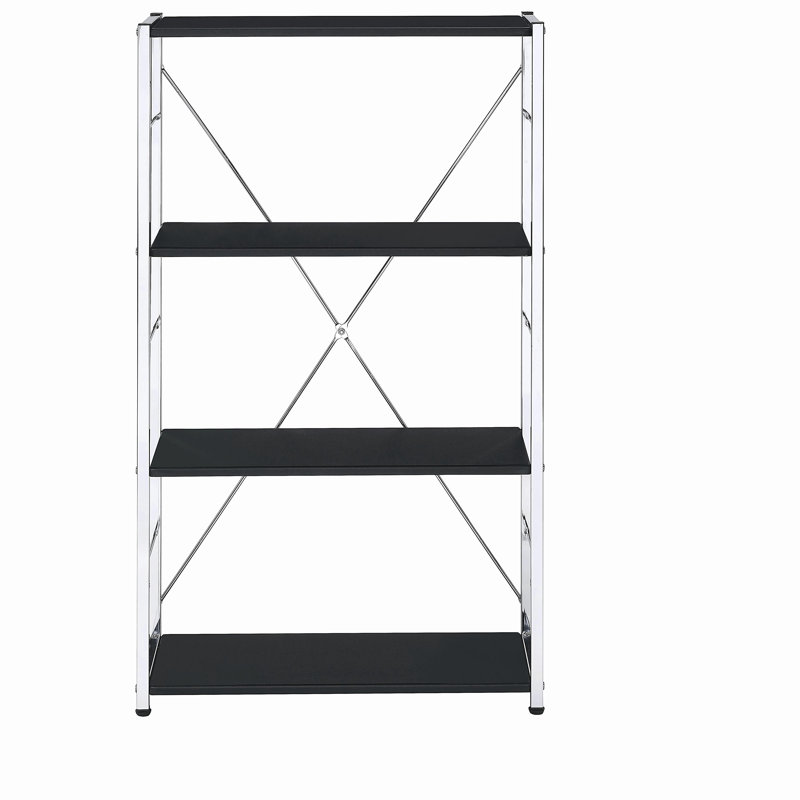 Bibliothèque noire et chrome, (4 tablettes) H 42 po x l 24 po x P 11 po, Noir/chrome