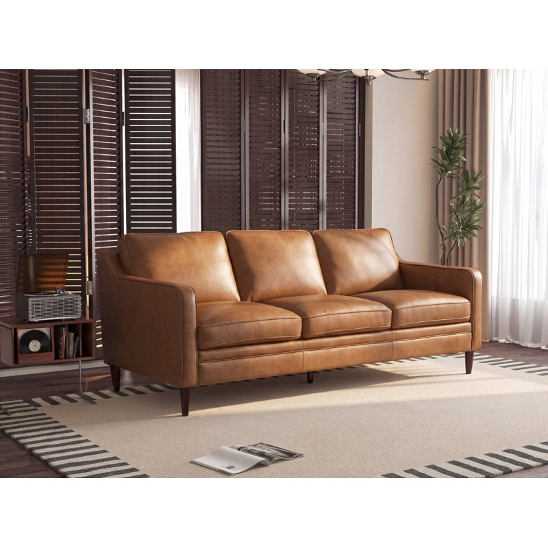 Ashtabula Genuine Leather Square Arm Sofa, Honey