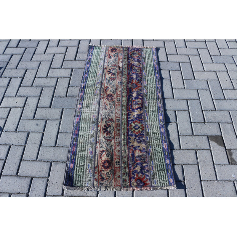 Small Vintage Turkish Rug in Antique Blue Perfect for Adding a Bohemian Touch to Your Living Space