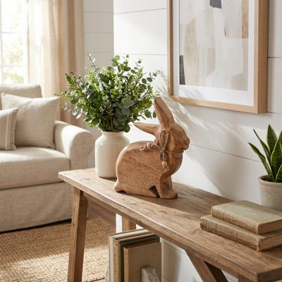 Charmante figurine de lapin en bois de manguier brun de 8 po - Décoration inspirée de votre espace - l 1 po x L 7 po x 8 po