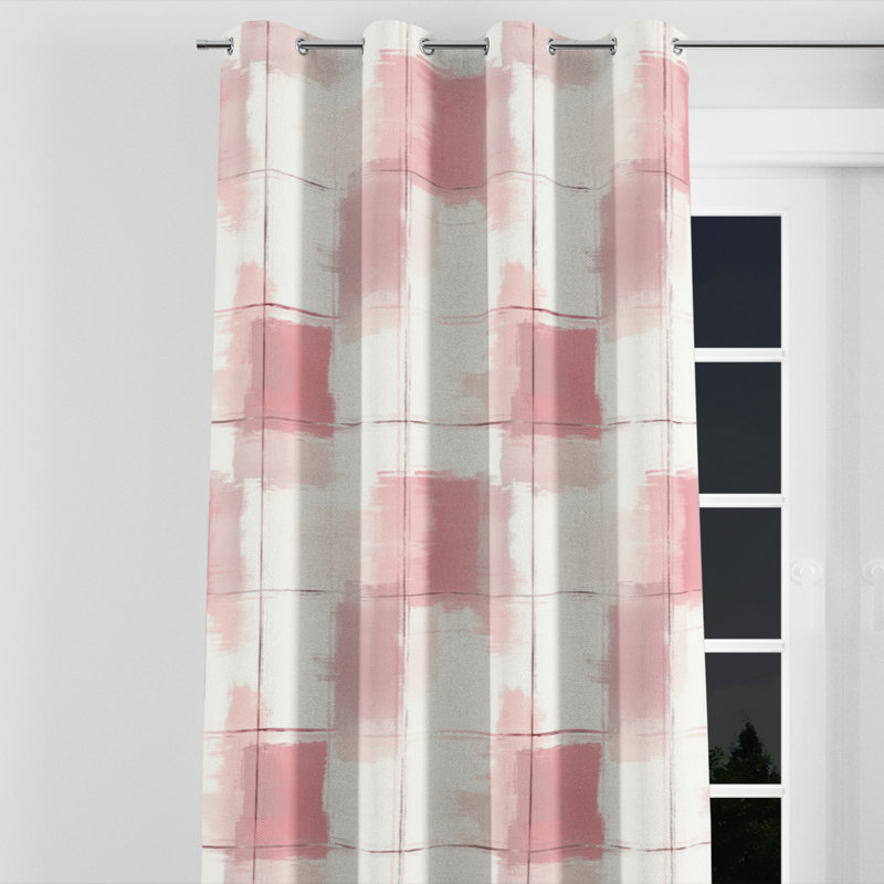 French Country Room Darkening Curtains - Red Blush Plaid Grommet Curtain - 1 Panel, 52" W x 63" L, Silver Grommets