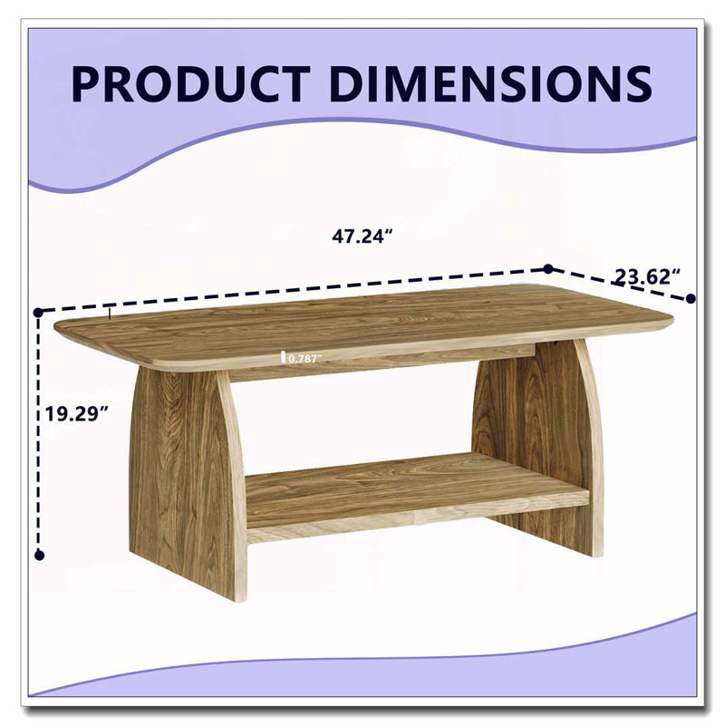 Table basse double couche rectangulaire avec fonction de rangement, Bois