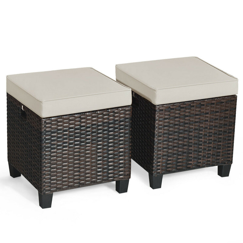 Florah Upholstered Outdoor Ottoman, Khaki