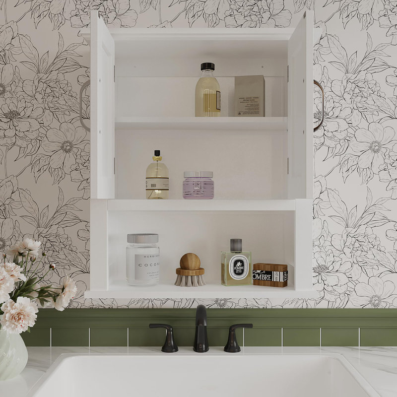 Armoire de salle de bain murale avec portes, Blanc
