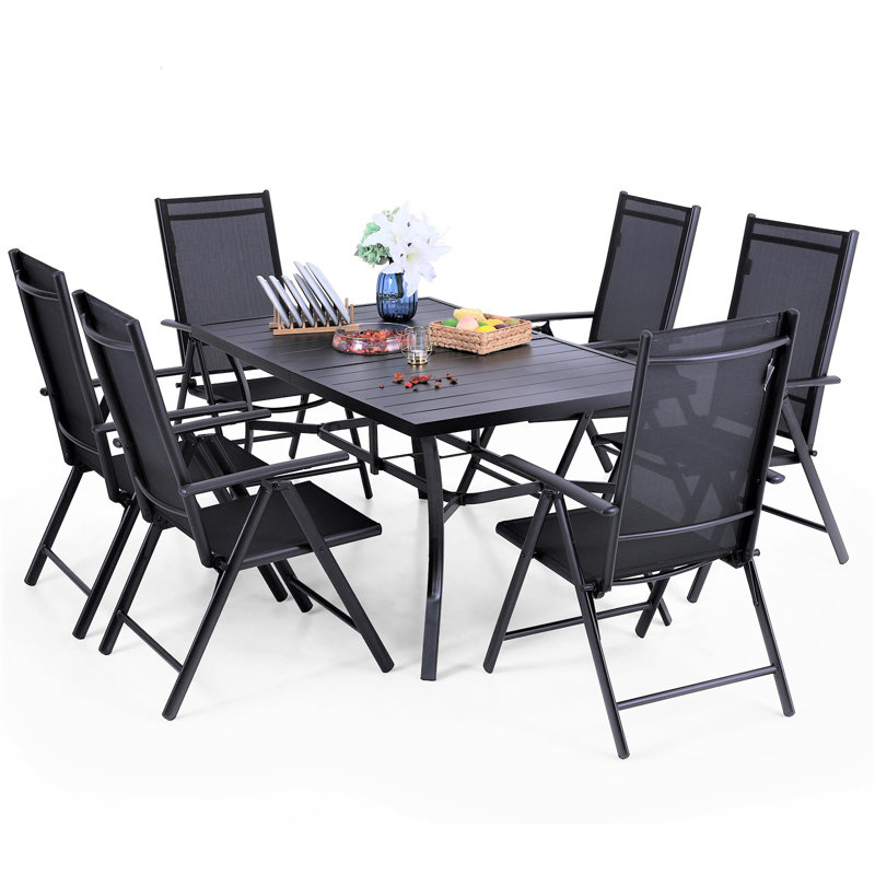 6 - Person Patio Dining Set with Rectangular Table, Vertical, Black