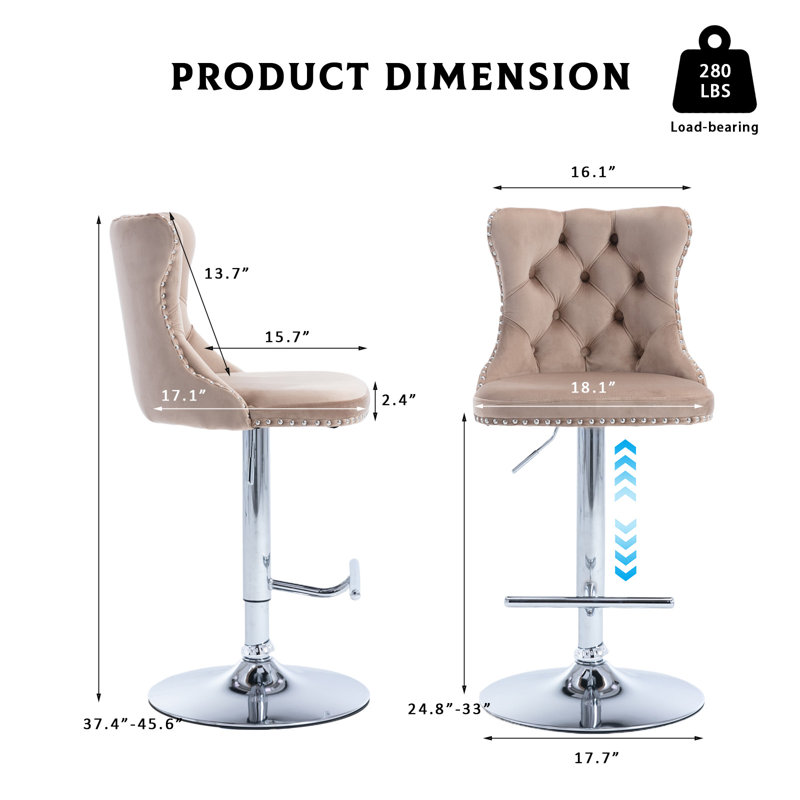 Tabourets de bar pivotants réglables à 360 °, Argent, Kaki, 6