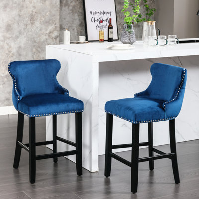 Chavtika 2 pièces velours bleu avec boutons, pieds en bois et garniture cloutée - Chaises attrayantes Sw1824bl