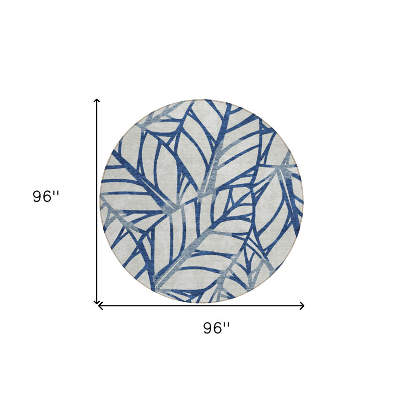 Tapis d'intérieur rond lavable floral 8 pi bleu marine et beige