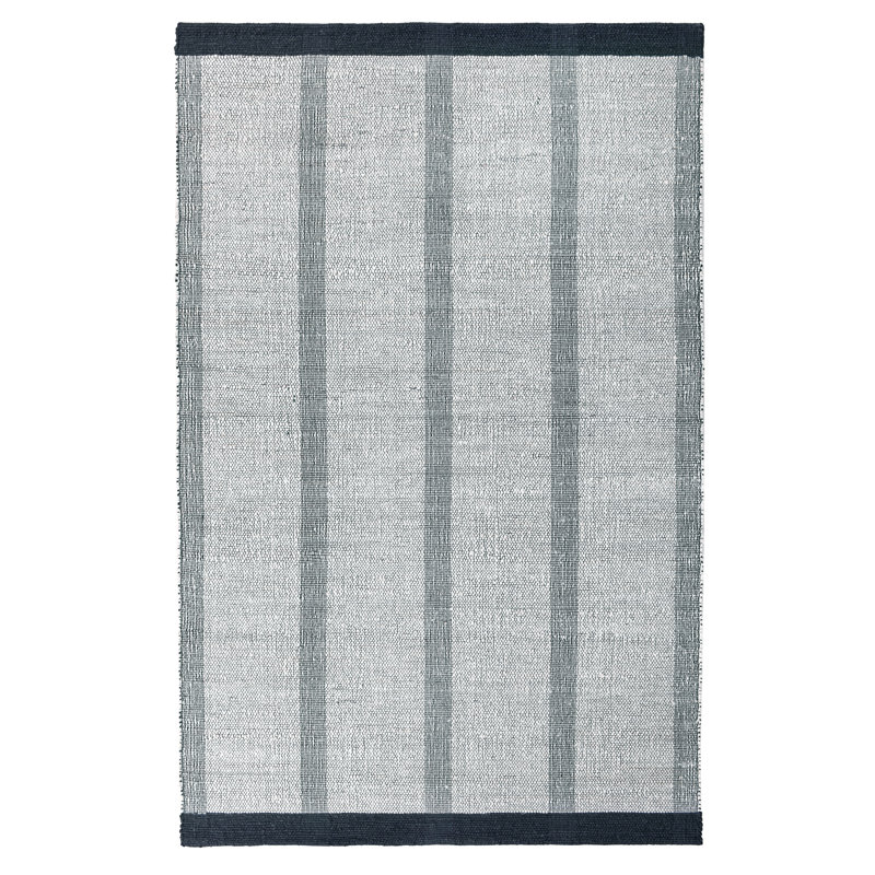 Handmade Black and Ivory Wool Striped Rectangular Rug 5' x 8'