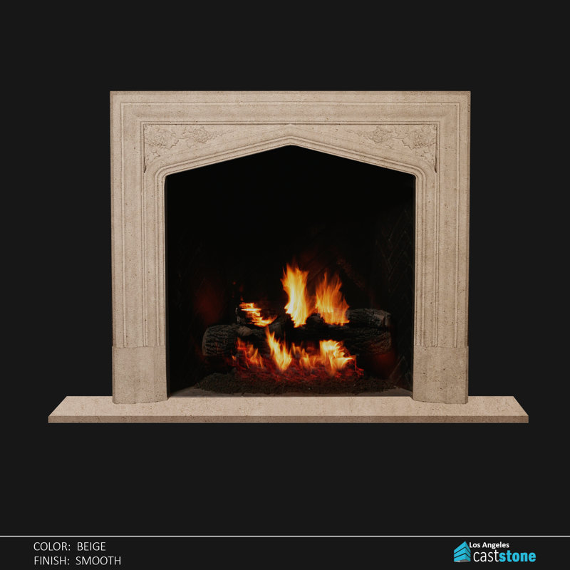 Iden Hand Carved Composite Fireplace Surround, Beige Smooth