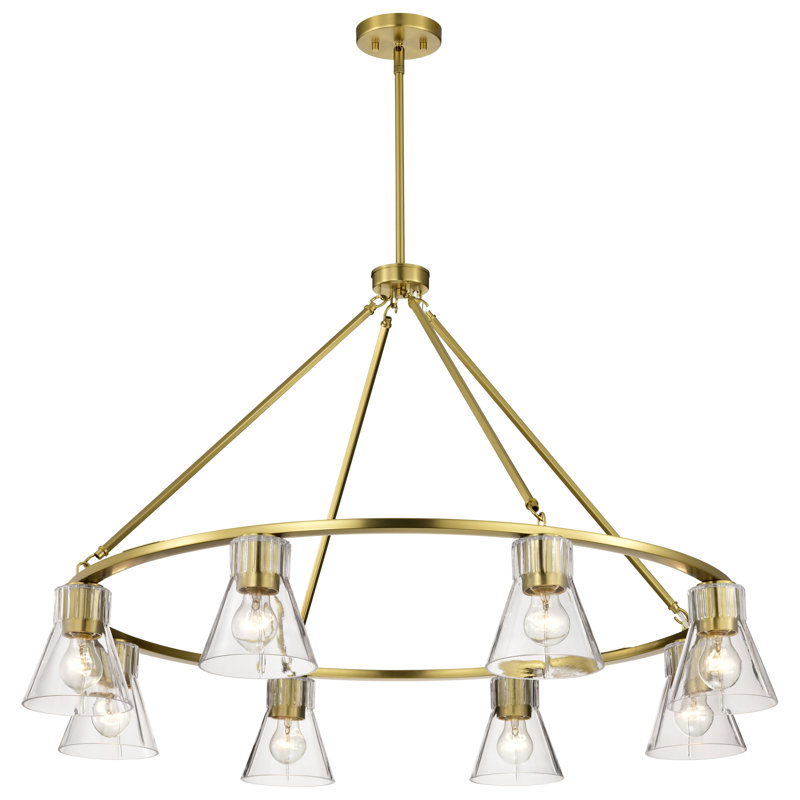Gianna - Lustre - Finition - Verre transparent, H 25 po x l 40 po x P 40 po, Laiton rétro, 8 lumières