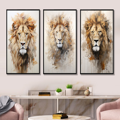 Powerful Lion S Stare Portrait - Lion Canvas Prints Set Of 3
