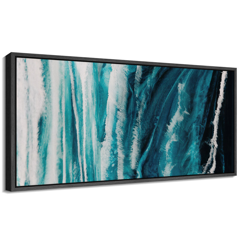 «Coastal Beach Marine Abstract Textured Ocean Waves», reproduction d'art sur toile, H 30 po x l 60 po, Noir, noir, noir, noir