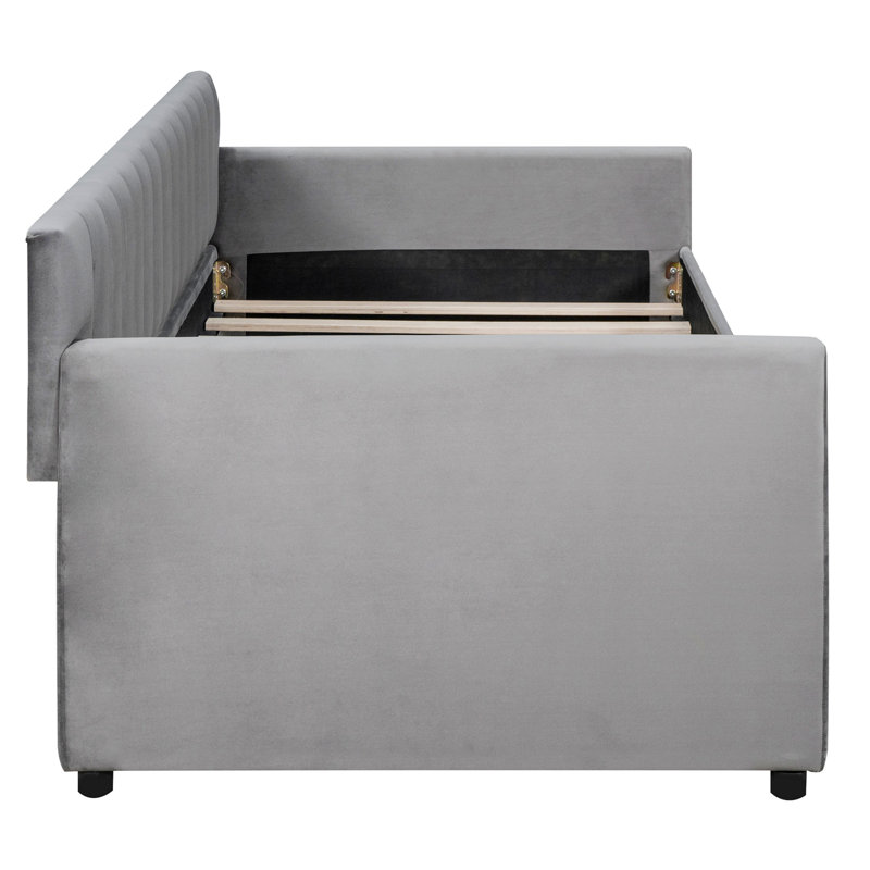 Lohrman Upholstered Daybed,Platform Bed with Drawers, Full, Gray